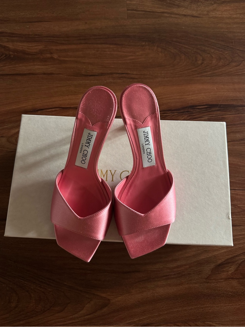 Jimmy Choo Skye 70 Pink Satin Square-Toe Sandals